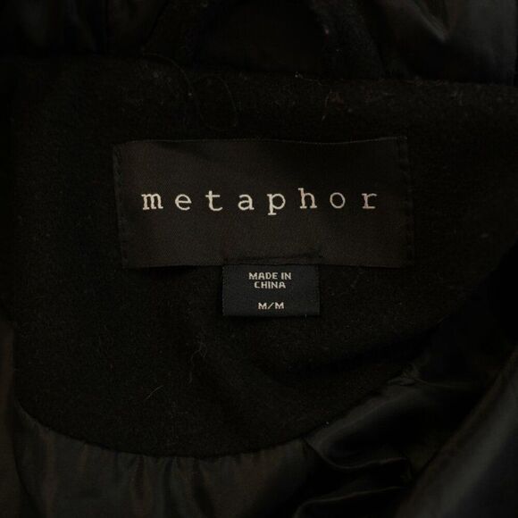 Metaphor Medium Black Double Breasted Belted‎ Hooded Polyester Blend Overcoat - Picture 11 of 11